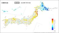 昨日の最高気温前日差の分布図