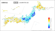 12日の最高気温前日差の分布図