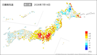 14日の最高気温前日差の分布図