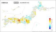 14日の最高気温前日差の分布図