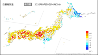 今日の最高気温前日差の分布図