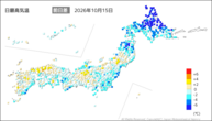 15日の最高気温前日差の分布図