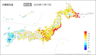 17日の最高気温前日差の分布図