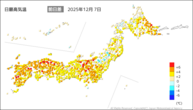7日の最高気温前日差の分布図