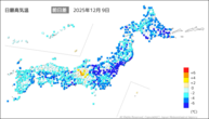 9日の最高気温前日差の分布図