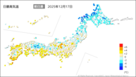 17日の最高気温前日差の分布図