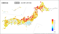 19日の最高気温前日差の分布図