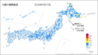 13日の最大瞬間風速の分布図