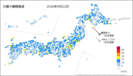 22日の最大瞬間風速の分布図