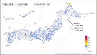 一昨日の最大風速(10分平均値)の分布図