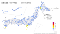 昨日の最大風速(10分平均値)の分布図