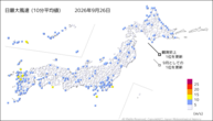 一昨日の最大風速(10分平均値)の分布図