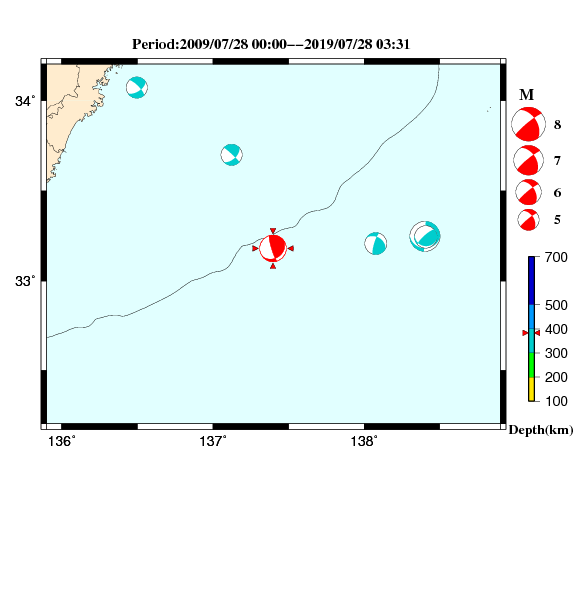 過去に起きた地震のCMT解
