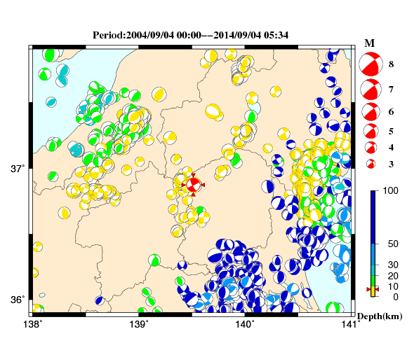 過去に起きた地震の初動発震機構解