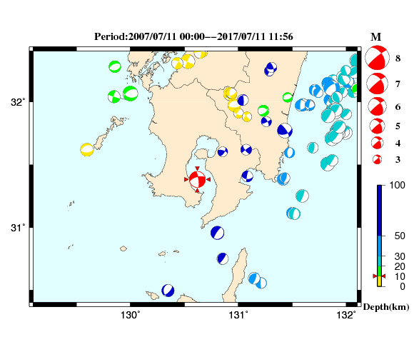 過去に起きた地震の初動発震機構解