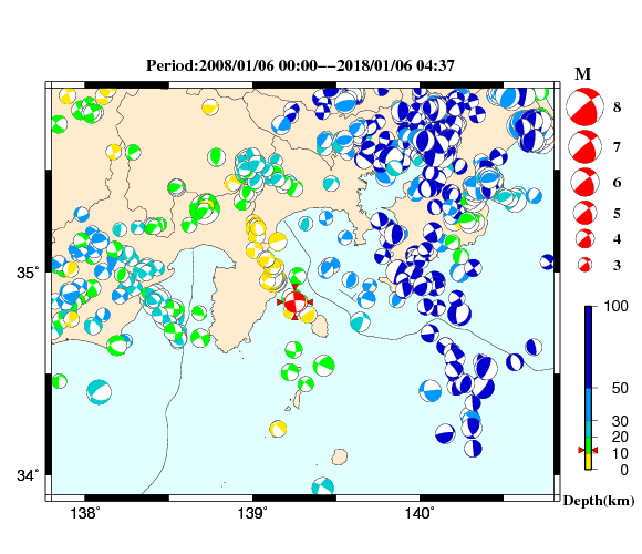 過去に起きた地震の初動発震機構解