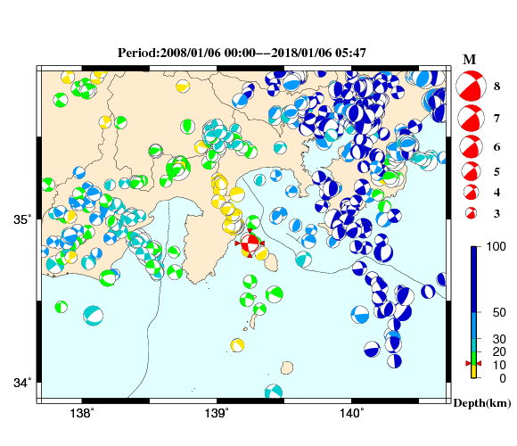 過去に起きた地震の初動発震機構解