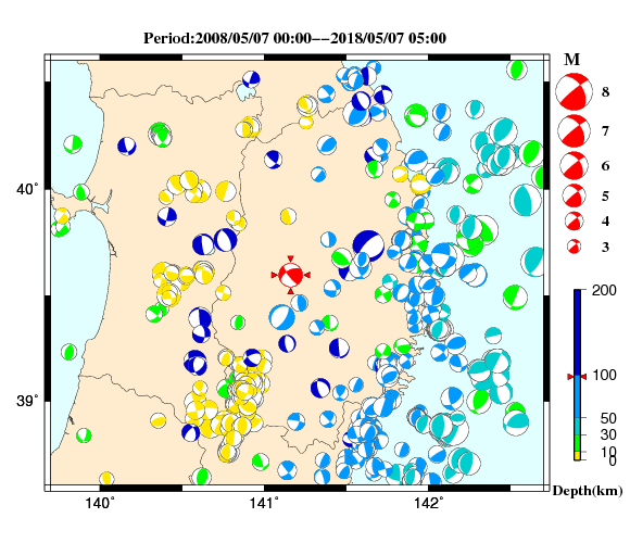 過去に起きた地震の初動発震機構解