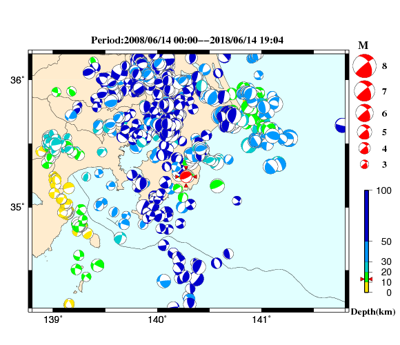 過去に起きた地震の初動発震機構解