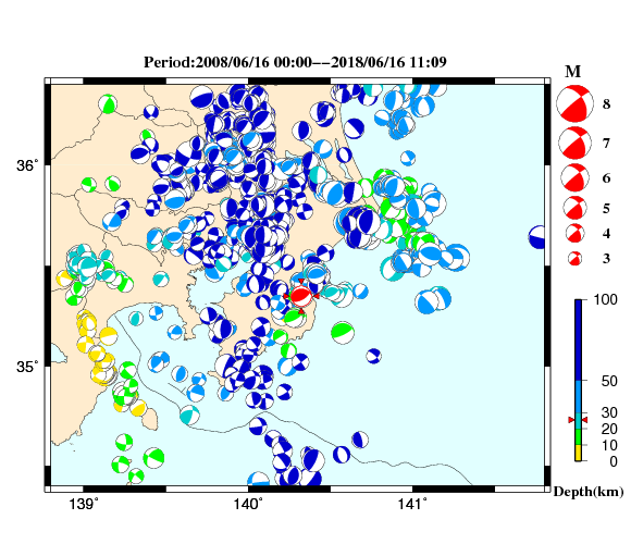 過去に起きた地震の初動発震機構解