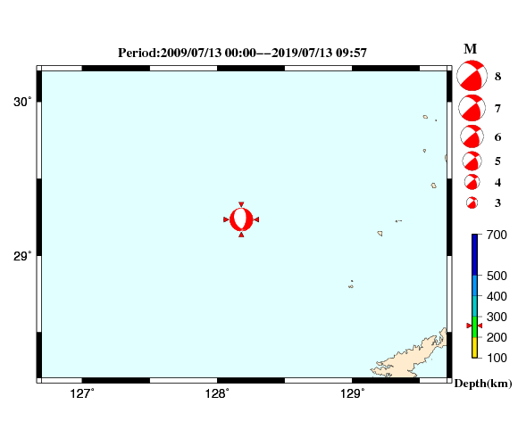 過去に起きた地震の初動発震機構解