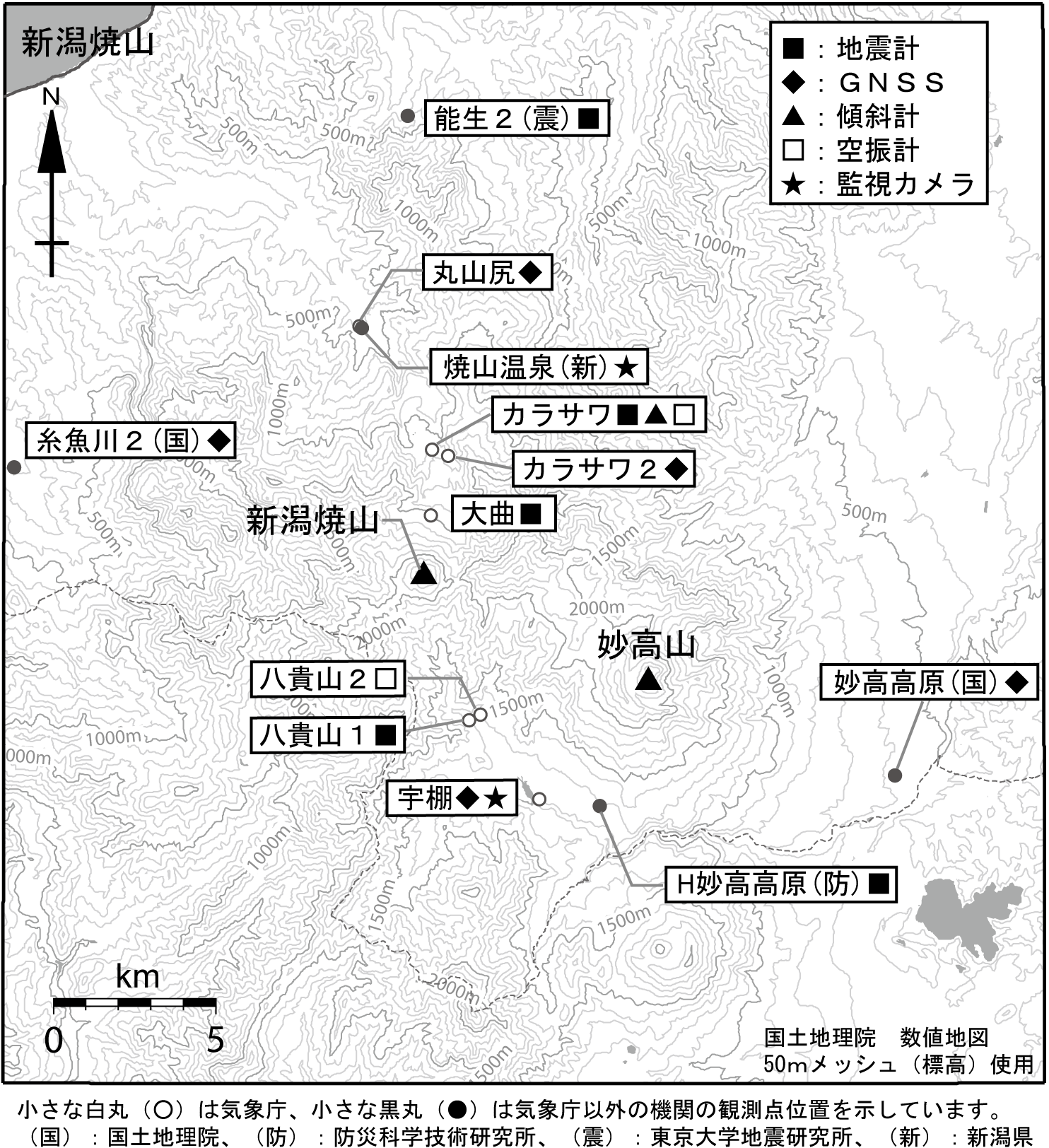 新潟焼山 観測点配置図