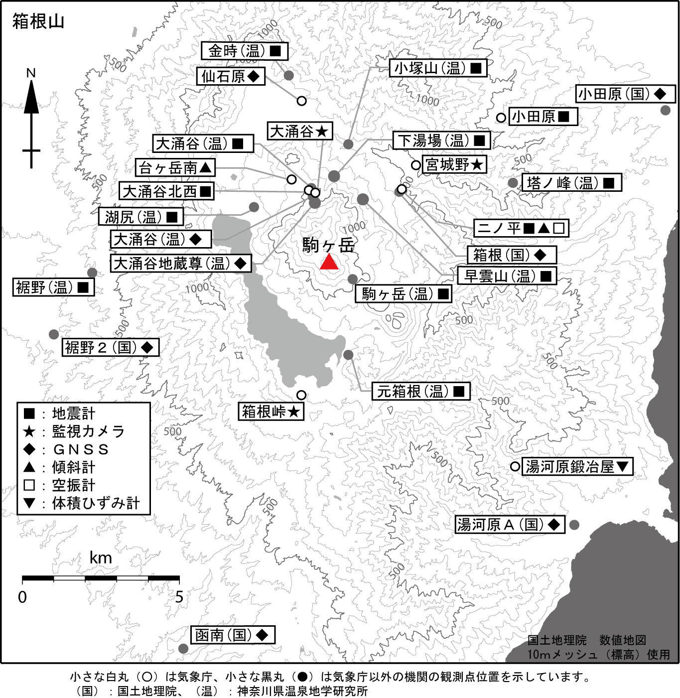 箱根山 観測点配置図