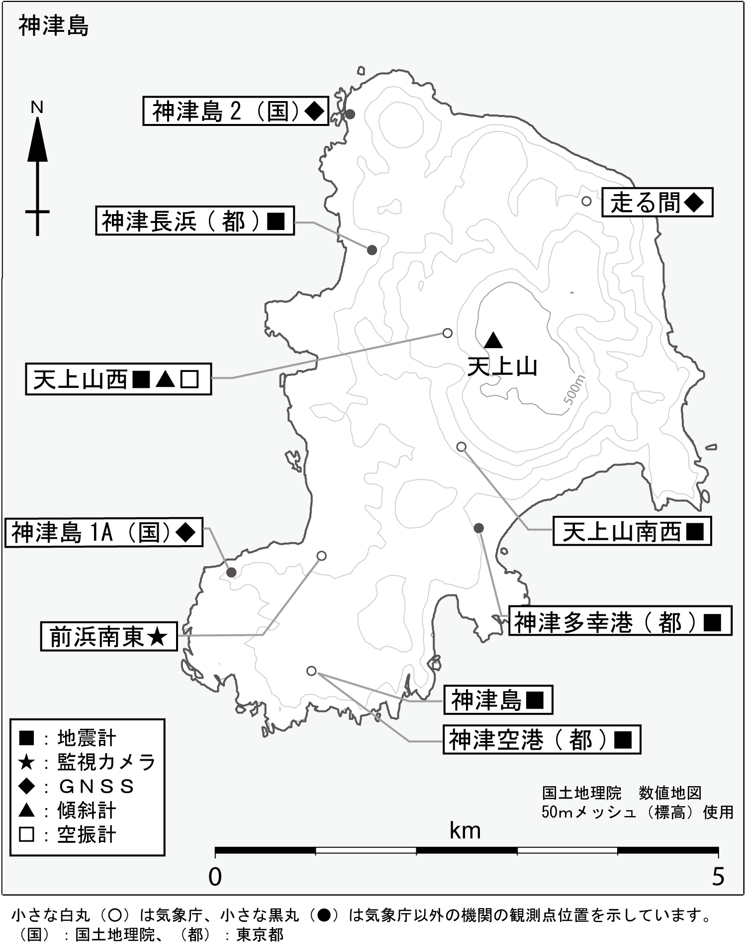 神津島 観測点配置図