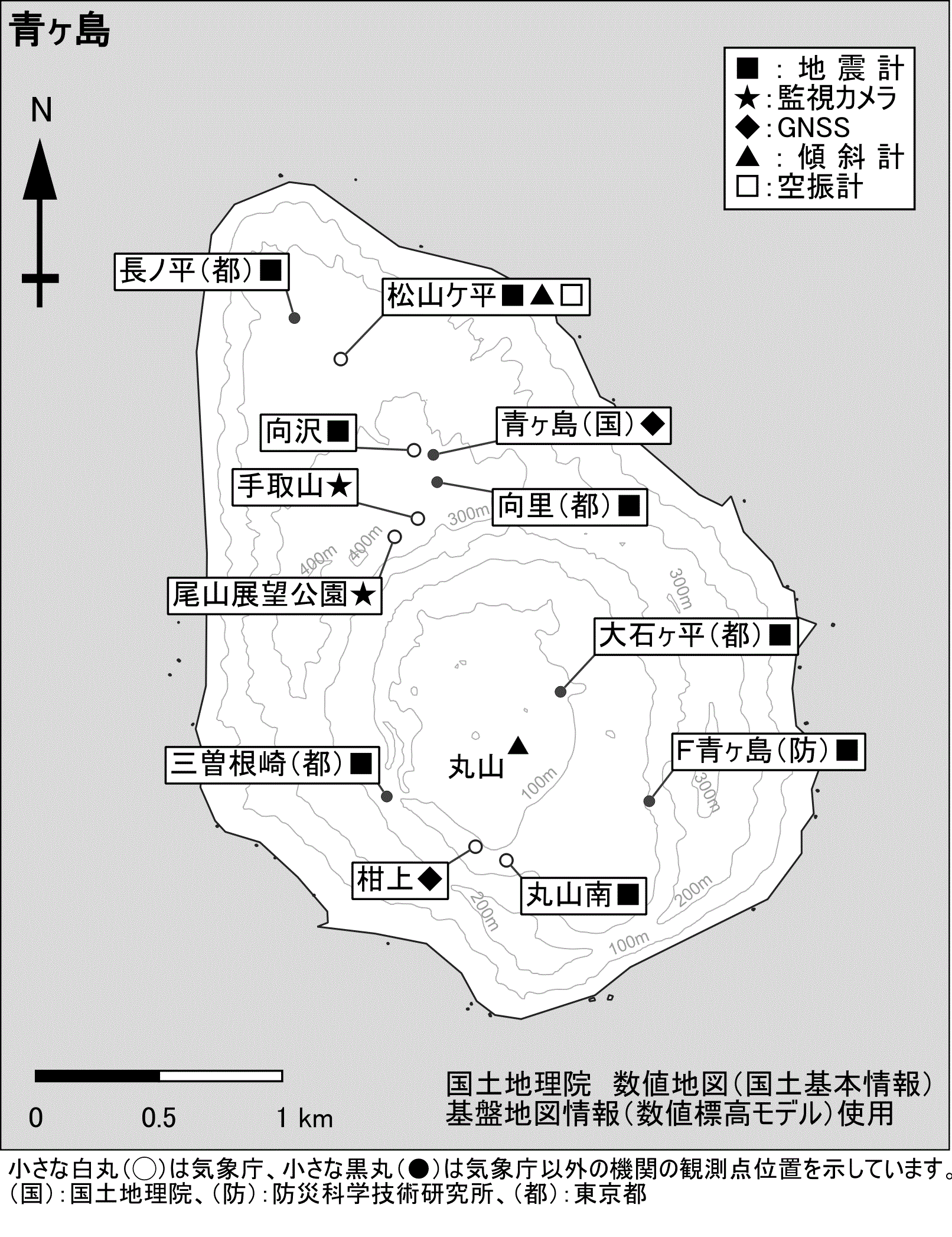 青ヶ島　観測点配置図