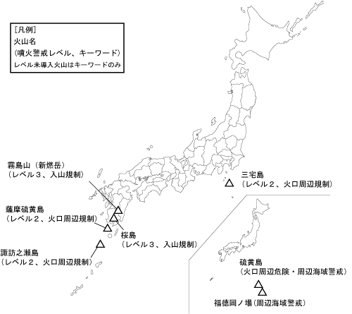 図１ 　噴火警報発表中の火山