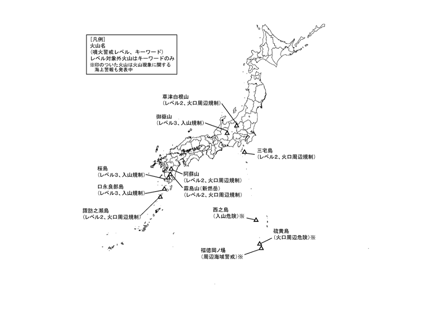 図１ 　噴火警報発表中の火山