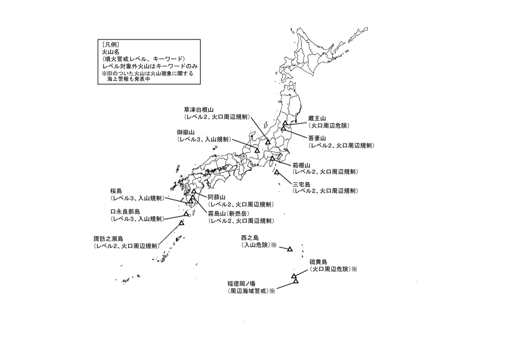 図1  噴火警報発表中の火山