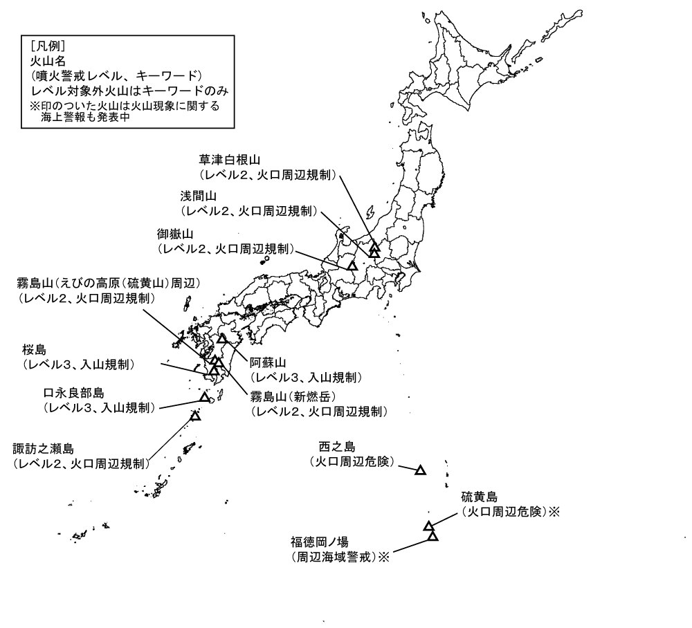 図1 噴火警報発表中の火山