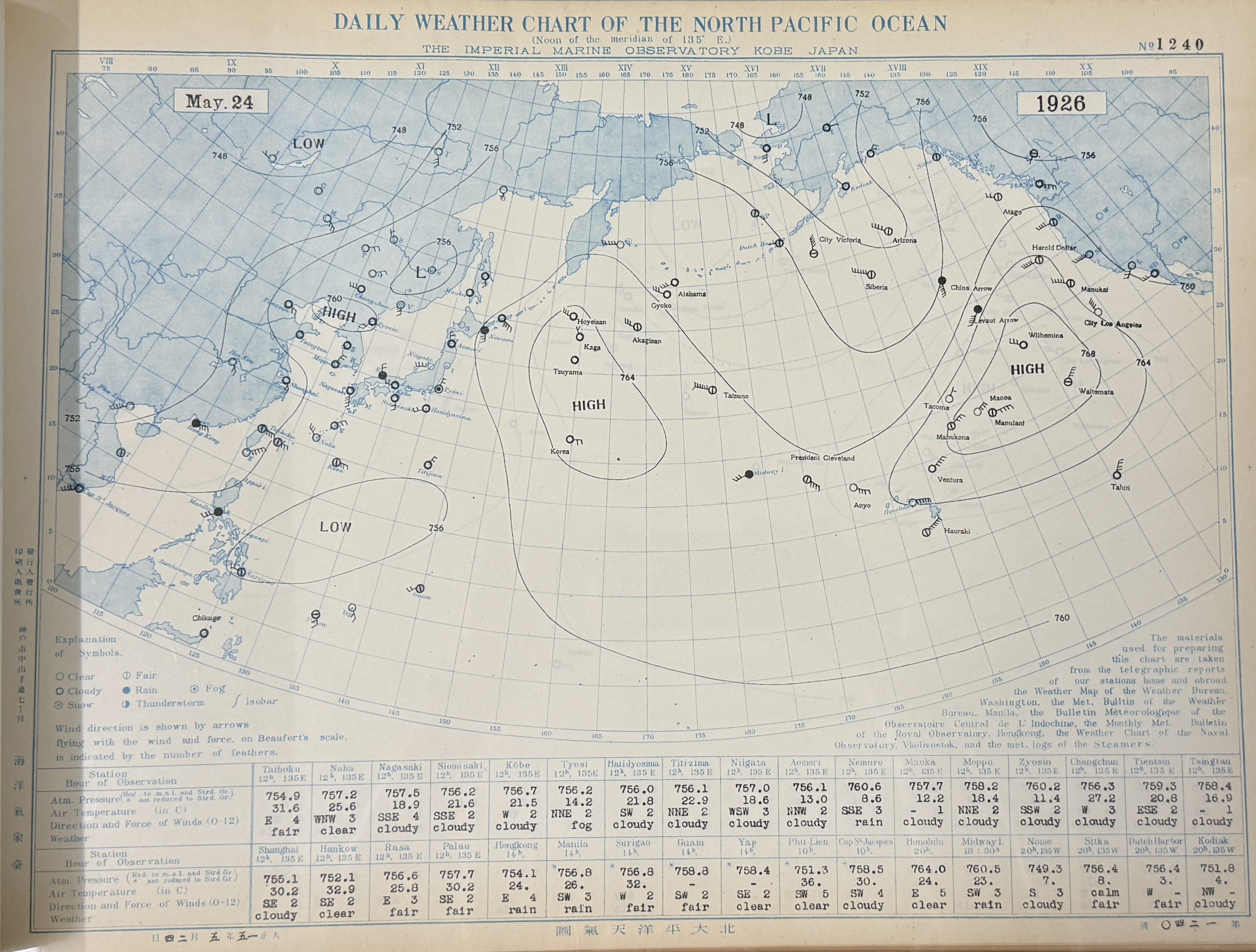 1926/5/24 北太平洋地域 天気図