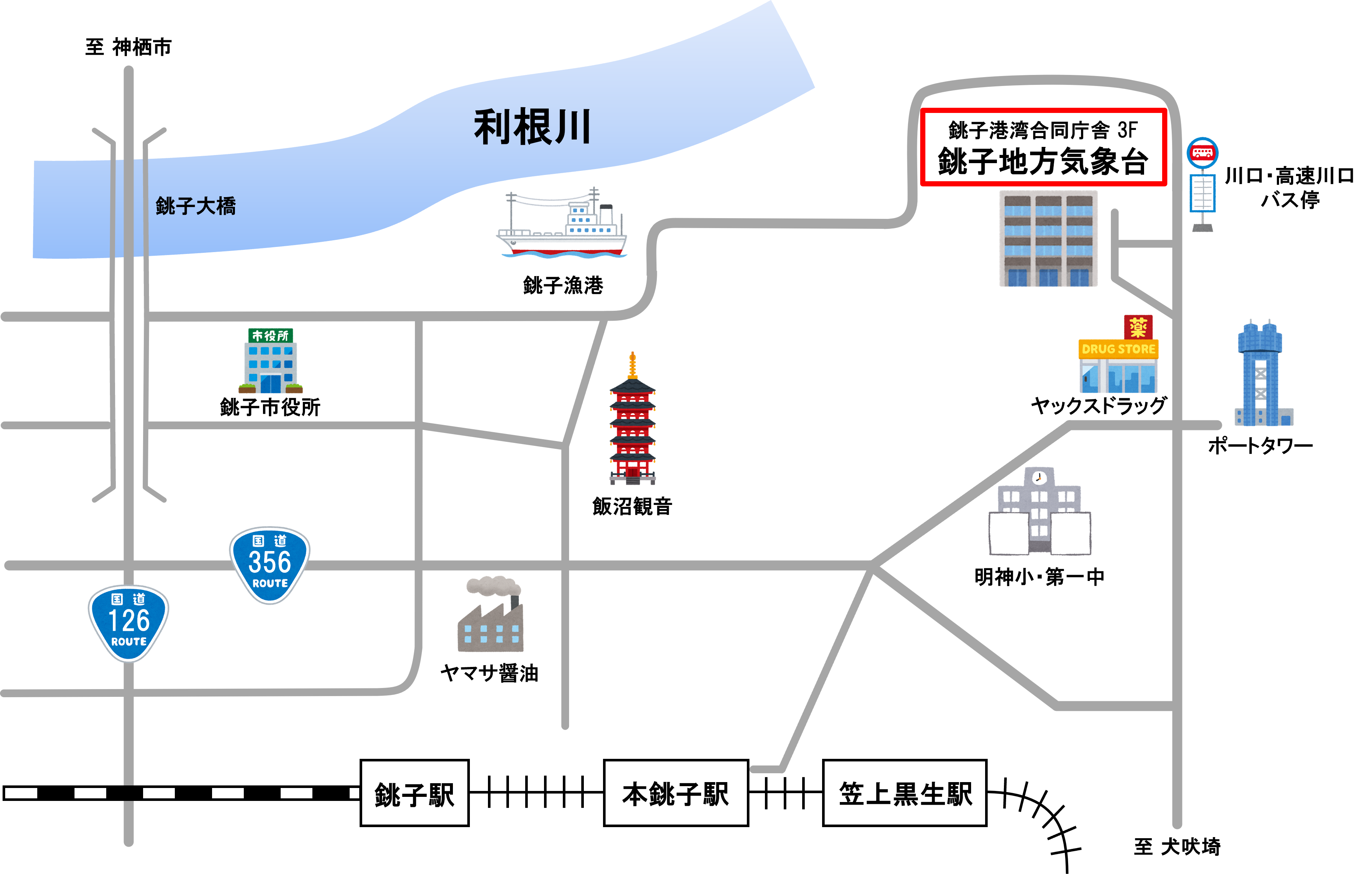 銚子地方気象台周辺地図