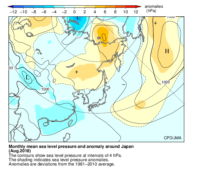 月平均海面更正気圧・偏差分布図