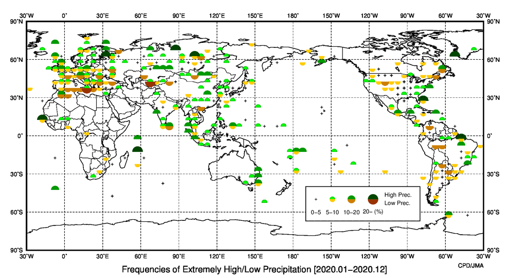 異常多雨・異常少雨出現頻度分布図