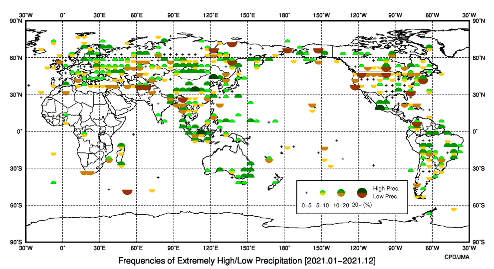 異常多雨・異常少雨出現頻度分布図