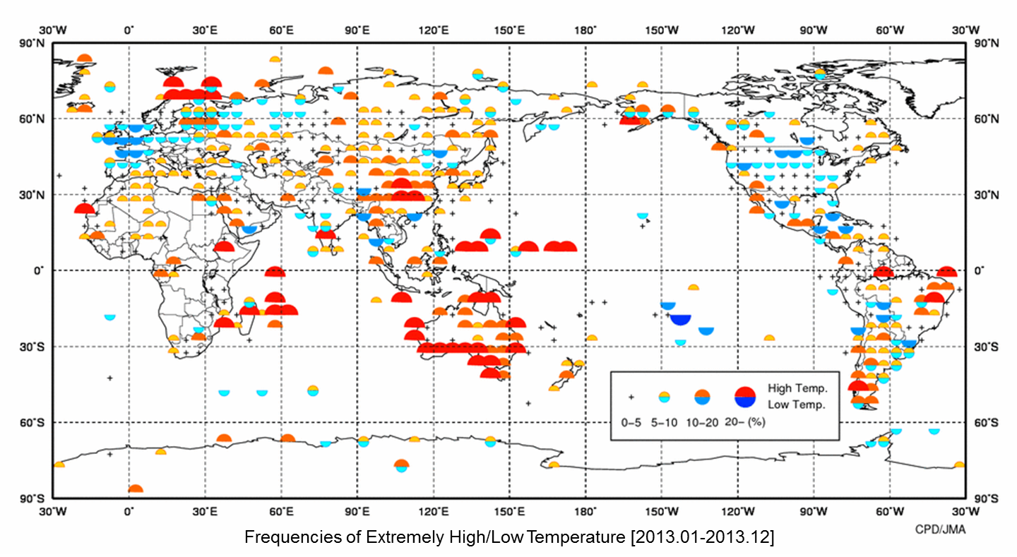 異常高温・異常低温出現頻度分布図