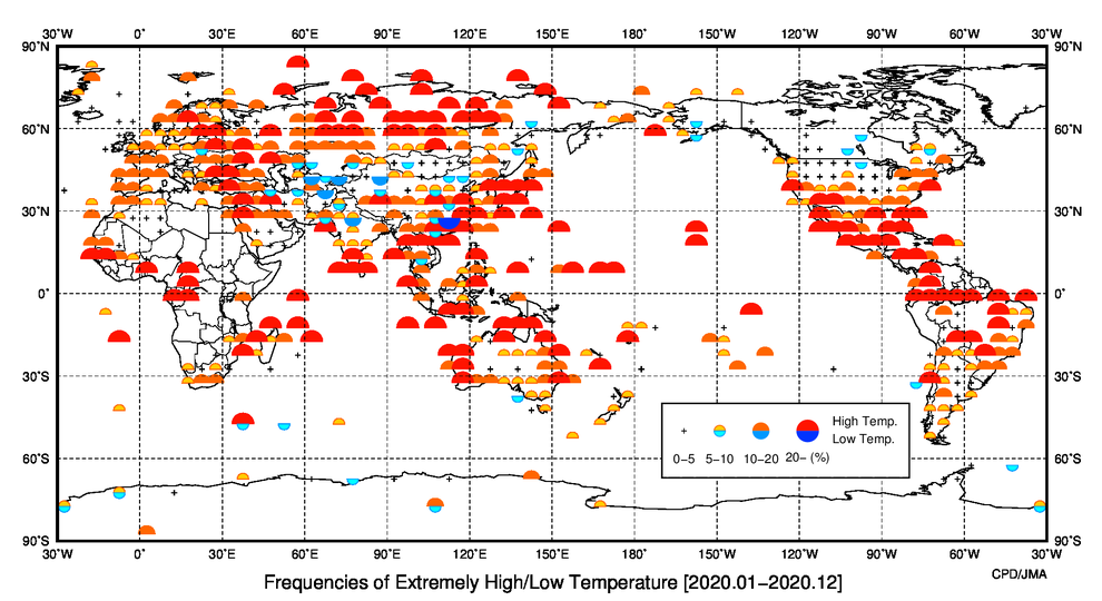 異常高温・異常低温出現頻度分布図