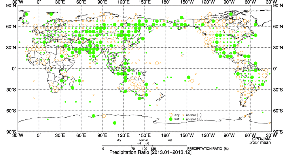 年降水量平年比階級分布図