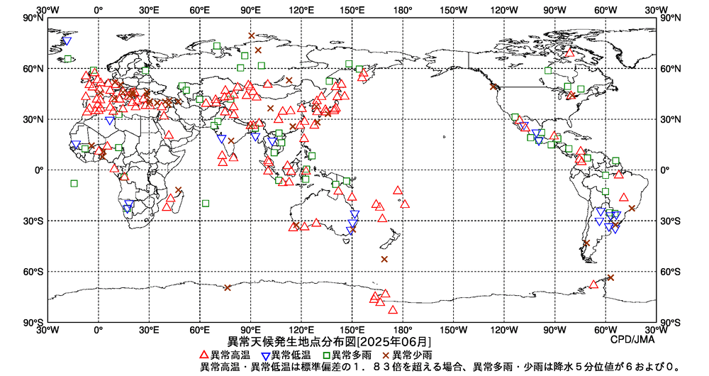 異常天候地点図の図