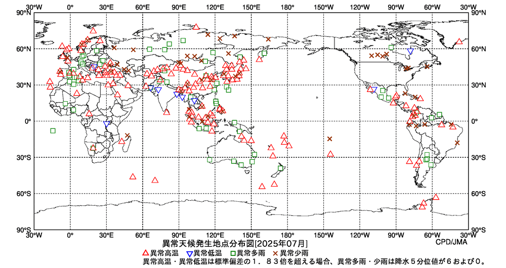 異常天候地点図の図
