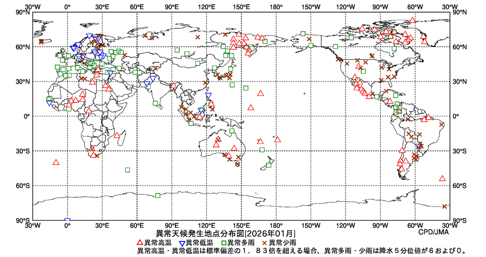 異常天候地点図の図