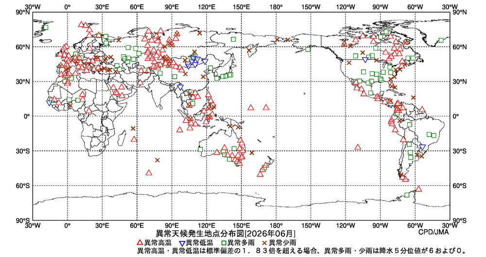 異常天候地点図の図
