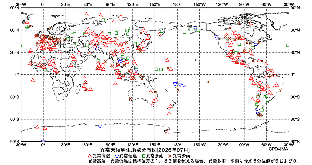 異常天候地点図の図