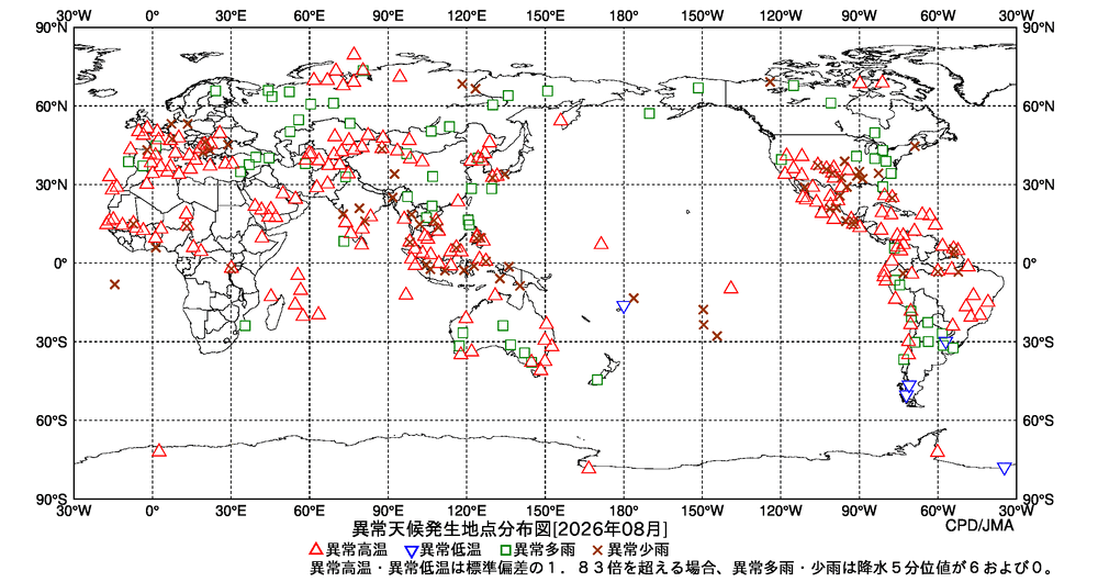 異常天候地点図の図