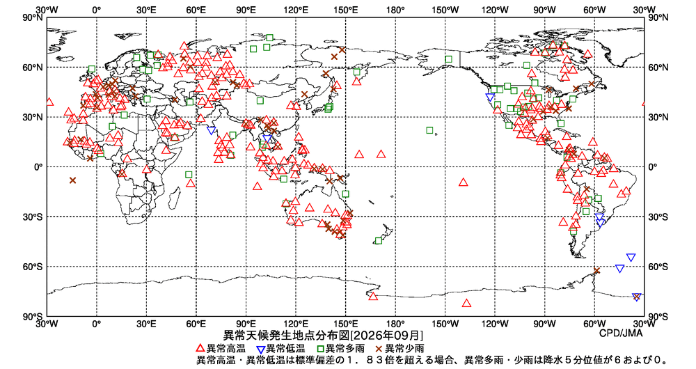 異常天候地点図の図