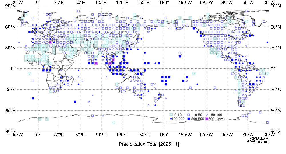 月降水量階級分布図の図