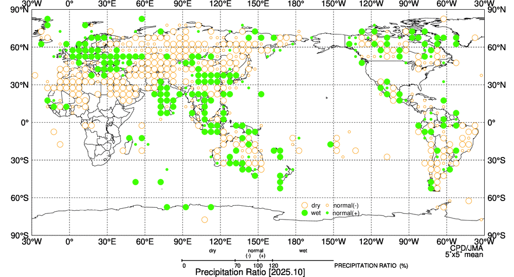 月降水量平年比階級分布図の図